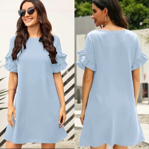 Ruffled frill short sleeve tunic dress green - Picture 2 of 4